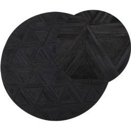 Beliani - Tapis Design Rond Patchwork 140 cm Fait à la Main en Peau de Vache Noire Accessoire Déco