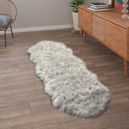 Paco Home - Tapis De Salon Fausse Fourrure Imitation Shaggy Coussins De Sol Forme Cœur Rond Gris,