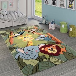 Paco Home - Tapis Pour Enfant Jungle Animaux Vert 150 cm carré