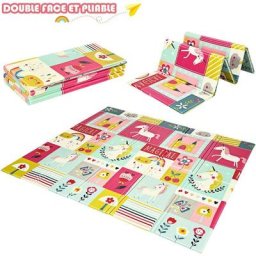 Tapis de Jeu pour Bébé Pliable 200x180x1,4CM avec l'Image Licorne/Lion en Mousse xpe Non Toxique