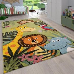 Paco Home - Tapis Pour Enfant Poils Ras Chambre Enfant avec Motifs Animaux et Jungle 133 cm carré,