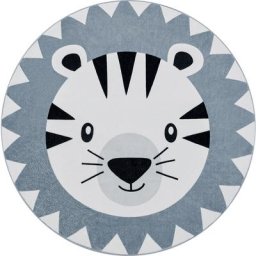 Paco Home - Tapis Rond Chambre Enfant Bebe Tête De Lion Tête D'ours Lavable En Machine Gris, 120 cm