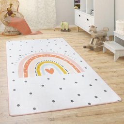 Paco Home - Tapis Chambre Enfant Tapis De Jeux Tapis Bébé Animaux Arc-En-Ciel Cœur 155x230 cm, Crème