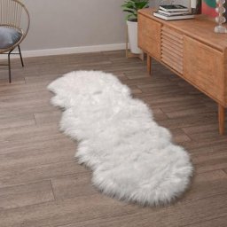 Paco Home - Tapis De Salon Fausse Fourrure Imitation Shaggy Coussins De Sol Forme Cœur Rond Blanc,