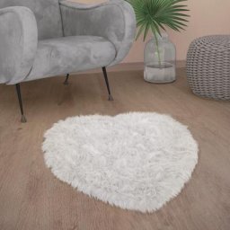 Paco Home Tapis De Salon Fausse Fourrure Imitation Shaggy Coussins De Sol Forme Cœur Rond Blanc,