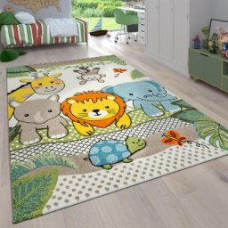 Paco Home - Tapis Pour Enfant Poils Ras Chambre Enfant avec Motifs Animaux et Jungle 133 cm carré,
