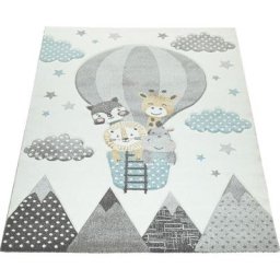 Paco Home - Tapis Chambre Enfant Adorable Montgolfière Nuages Joyeux Animaux Pastel En Crème 80x150