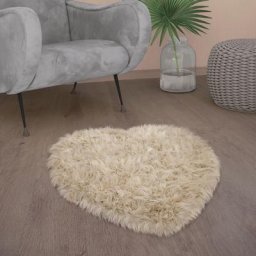 Paco Home - Tapis De Salon Fausse Fourrure Imitation Shaggy Coussins De Sol Forme Cœur Rond Crème,