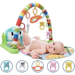 Tapis d'Éveil pour Bébé avec Clavier de Piano, Tapis de Jeu avec 5 Jouets Suspendus Détachables,