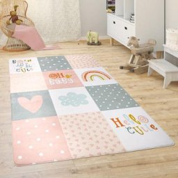 Paco Home Tapis Chambre Enfant Tapis De Jeux Tapis Bébé Animaux Arc-En-Ciel Cœur Pink, 120x160 cm