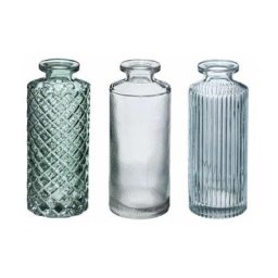 Lot de 3 Soliflores Design Verre Strié 13cm Vert