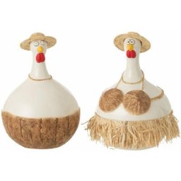 Poules noix de coco ceramique blanc/naturel assortiment de 2 15,5x15x22,5cm - Blanc