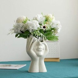 Vase à fleurs en céramique blanche - Design moderne en forme de visage humain - Décoration florale