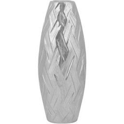 Vase Décoratif de Forme Cylindrique Bombé fabriqué en Grès Argentée Motif à Chevron 33 cm de
