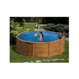 Kit piscine hors sol acier ronde mauritius aspect bois - Dimensions piscine: ø 4,60 x 1,32 m