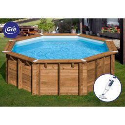 Piscine bois ananas Ø4,28m x h: 1,17m - Aspirateur électrique à batterie offert
