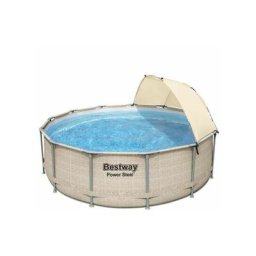 Bestway - Piscine tubulaire ronde 396 x 107 cm - 11 133 l - avec auvent - Steel Pro - 5614V - Beige