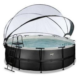 Piscine couverte EXIT Black Leather ø427x122cm avec pompe filtrante à sable et à chaleur - noir