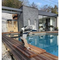 Zenlys - Cascade Inox Fontaine Piscine Bassin Modèle Dauphin avec Oeuil et Aileron Hauteur 41cm /