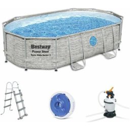 Bestway - Piscine tubulaire Aventurine pierre- imitation pierre grise. piscine ovale 5x3m avec
