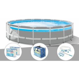 Intex - Kit piscine tubulaire Prism Frame Clearview ronde 4,88 x 1,22 m + Bâche à bulles + 6