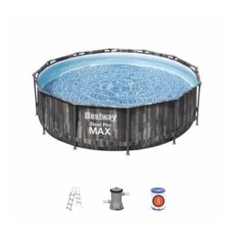 Bestway - Piscine tubulaire ronde Steel Pro Max imitation bois 3,66 x 1,00 m