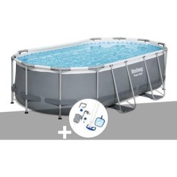 Bestway - Kit piscine tubulaire Power Steel ovale 4,27 x 2,50 x 1,00 m + Kit d'entretien - Gris