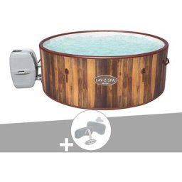 Bestway - Kit spa gonflable Lay-Z-Spa Helsinki rond Airjet 5/7 places + 2 appuis-tête - Marron