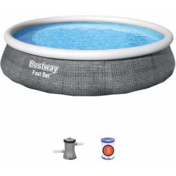 Bestway - Piscine gonflable hors sol Aral imitation rotin. ronde 396x84cm avec pompe de filtration.
