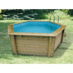 Ubbink - Piscine bois Azura 4,10 x 1,20 m - Liner bleu + Bâche à bulles Bois
