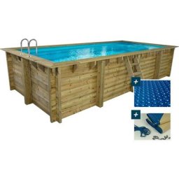 Piscine bois rectangle Tobago - 6.20 x 3.00 x 1.31 m + Bâche à bulles 180 µ - Bâche hiver 280 g/m²