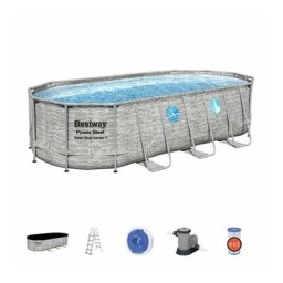 Bestway - Piscine Hors Sol Tubulaire Power Steel Design Pierre 549x274x122 cm Épurateur à Cartouche