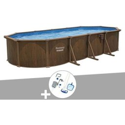 Bestway - Kit piscine acier Hydrium effet bois ovale 7,30 x 3,60 x 1,30 m + Kit d'entretien - Marron