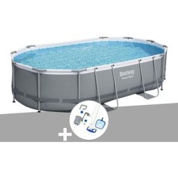 Bestway - Kit piscine tubulaire Power Steel ovale 4,88 x 3,05 x1,07 m + Kit d'entretien - Gris