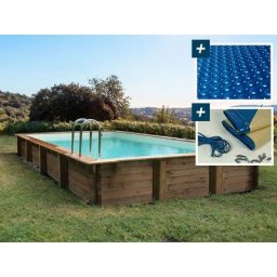 Piscine bois en kit rectangle Tampa - 7.20 x 4.20 x 1.44 m - Bâche à bulles 400 µ - Bâche hiver 280
