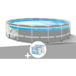 Intex - Kit piscine tubulaire Prism Frame Clear Window ronde 4,88 x 1,22 m + 6 cartouches de