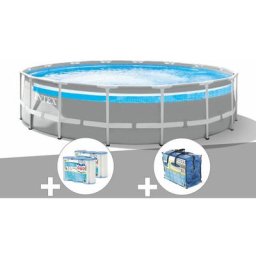 Intex - Kit piscine tubulaire Prism Frame Clearview ronde 4,88 x 1,22 m + Bâche à bulles + 6