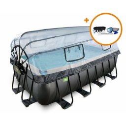 Piscine exit Black Leather 400x200x122cm avec pompe filtrante à sable et dôme et kit d'accessoires