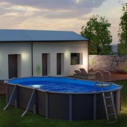 Piscine ovale acier 5,27m x 3,27m x h: 1,32m - Gris anthracite - Filtration à sable - Renforts