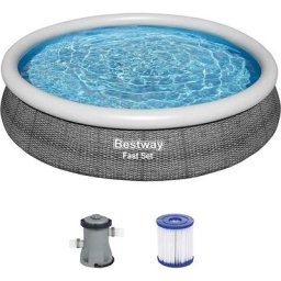 Bestway - Fast Set - Piscine gonflable avec pompe de filtration - 366x76 cm - Impression rotin