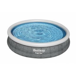 Bestway - Fast Set - Piscine gonflable - 366x76 cm - Impression rotin - Ronde - Gris