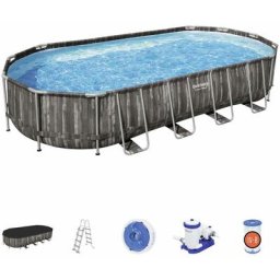 Bestway - Kit piscine géante complet – Spinelle – piscine ovale tubulaire 6x3 m motif aspect bois.