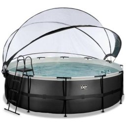 Piscine couverte exit Black Leather ø488x122cm avec pompe filtrante à sable et à chaleur - noir