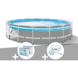 Intex - Kit piscine tubulaire Prism Frame Clear Window ronde 4,88 x 1,22 m + Kit d'entretien + 6