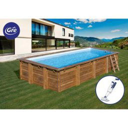 Piscine bois evora 6,20m x 4,20m x h: 1,33m - Aspirateur électrique à batterie offert
