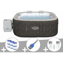 Bestway - Kit spa gonflable Lay-Z-Spa Cabo carré Hydrojet 4/6 places + 6 filtres + Aspirateur à