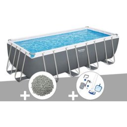 Bestway - Kit piscine tubulaire Power Steel rectangulaire 4,88 x 2,44 x 1,22 m + 10 kg de zéolite +