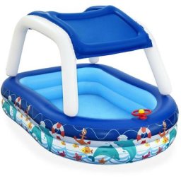 Bestway - Piscine Gonflable pour Enfants 213x155x132 cm Bateau Bleu avec Auvent et Gouvernail