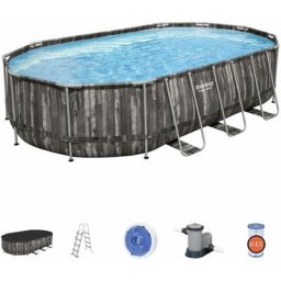 Kit piscine géante complet Bestway Spinelle – piscine ovale tubulaire 6x3 m motif aspect bois.