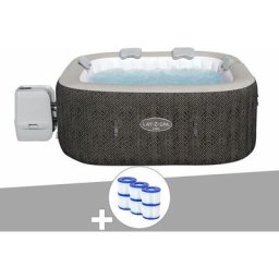 Bestway - Kit spa gonflable Lay-Z-Spa Cabo carré Hydrojet 4/6 places + 6 filtres - Marron